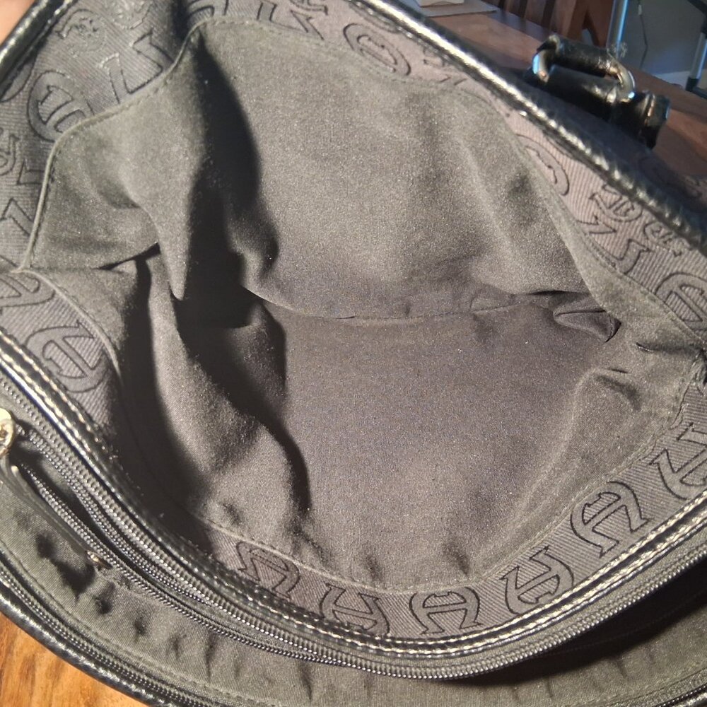 Etienne Aigner Black Signature A Logo Tote Shoulder Handbag Organizer Work Bag - Picture 8 of 16
